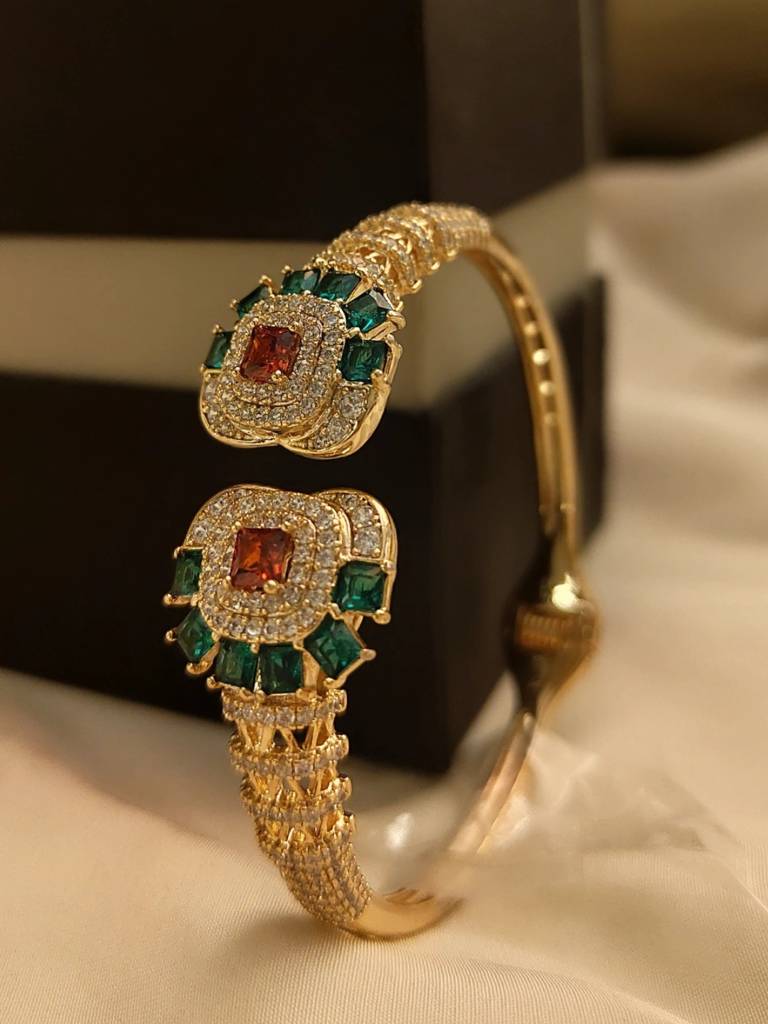 Ethnic Multicolor Stone Studded Cuff Â 18K Gold Plated, 316L Stainless Steel, Ad & Cz Stones : S925B502EMSSC