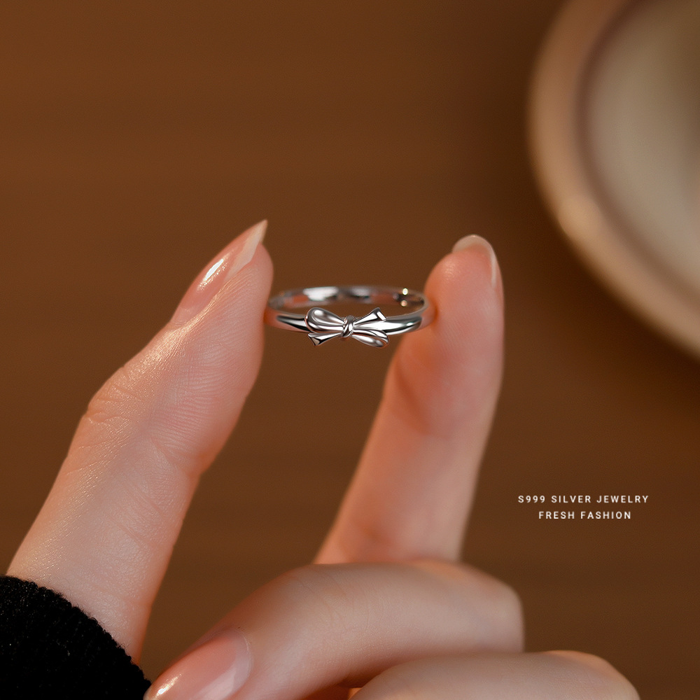 Minimalist Bow Shape Adjustable Ring In 925 Sterling Silver : BRDFB57