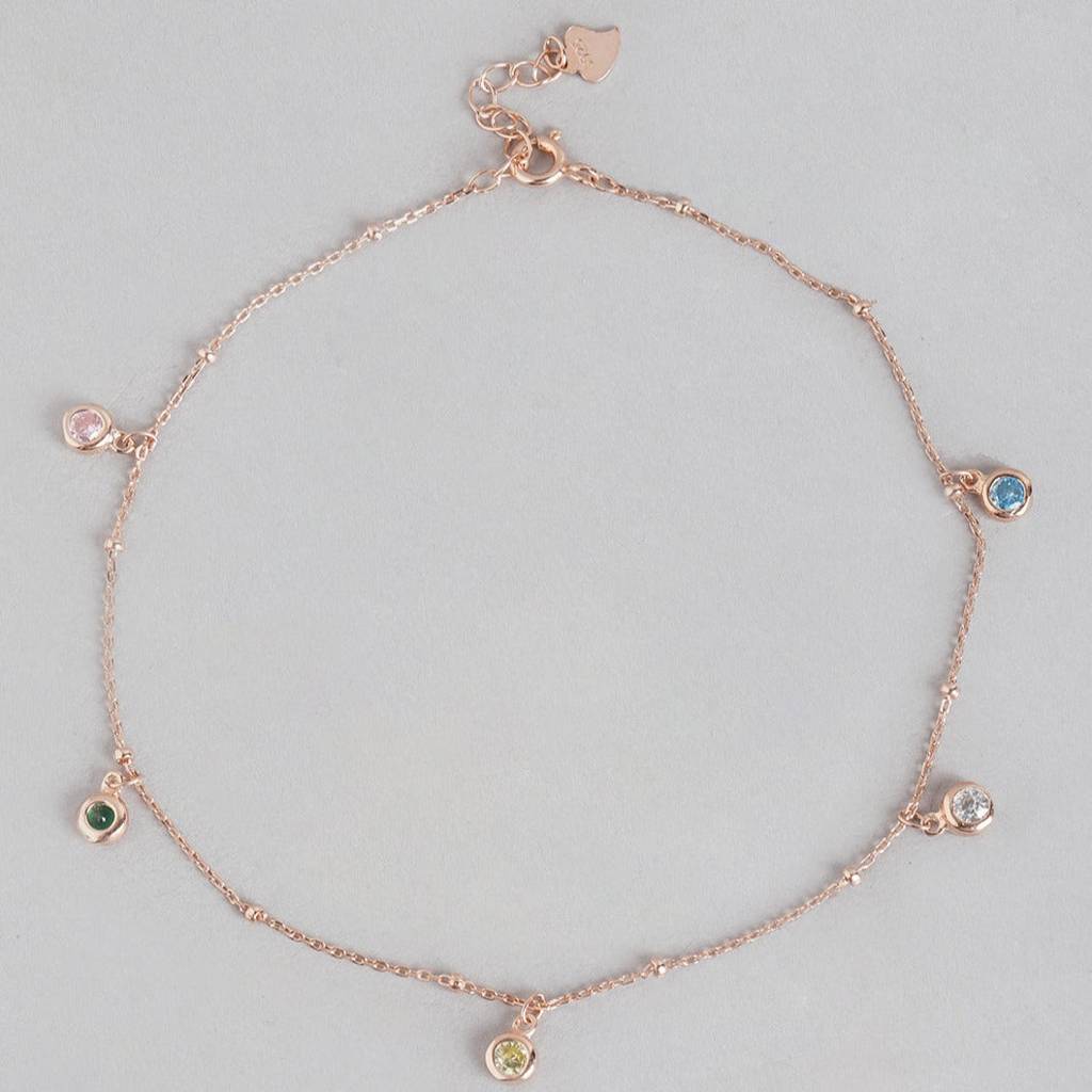 Rose Gold Plated 925 Sterling Silver Charm Anklet : ANK-60098-PAIR