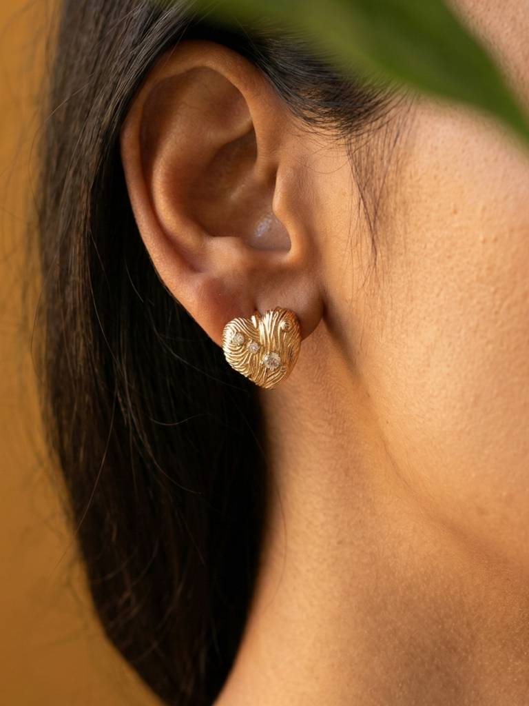 Textured Heart Hoop Earrings – 18K Rose Gold Cz Anti-Tarnish : S925E778HTH