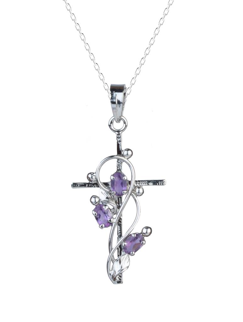 925 Sterling Silver Amethyst Pendant With 18 Inch Chain Handmade Gemstone Necklace For Women Elegant Jewelry Gift : FU-1054
