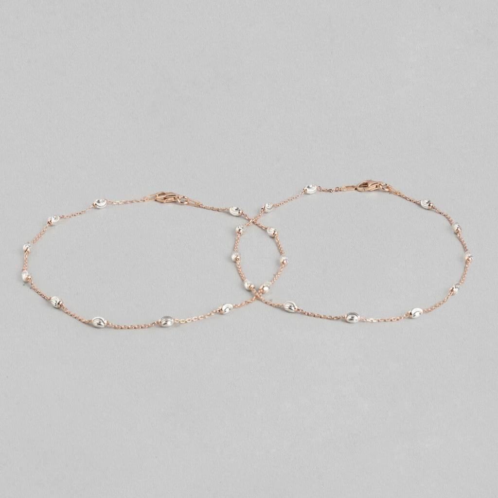 Italian 925 Silver Anklets In Rose Gold : ANK-60050-PAIR