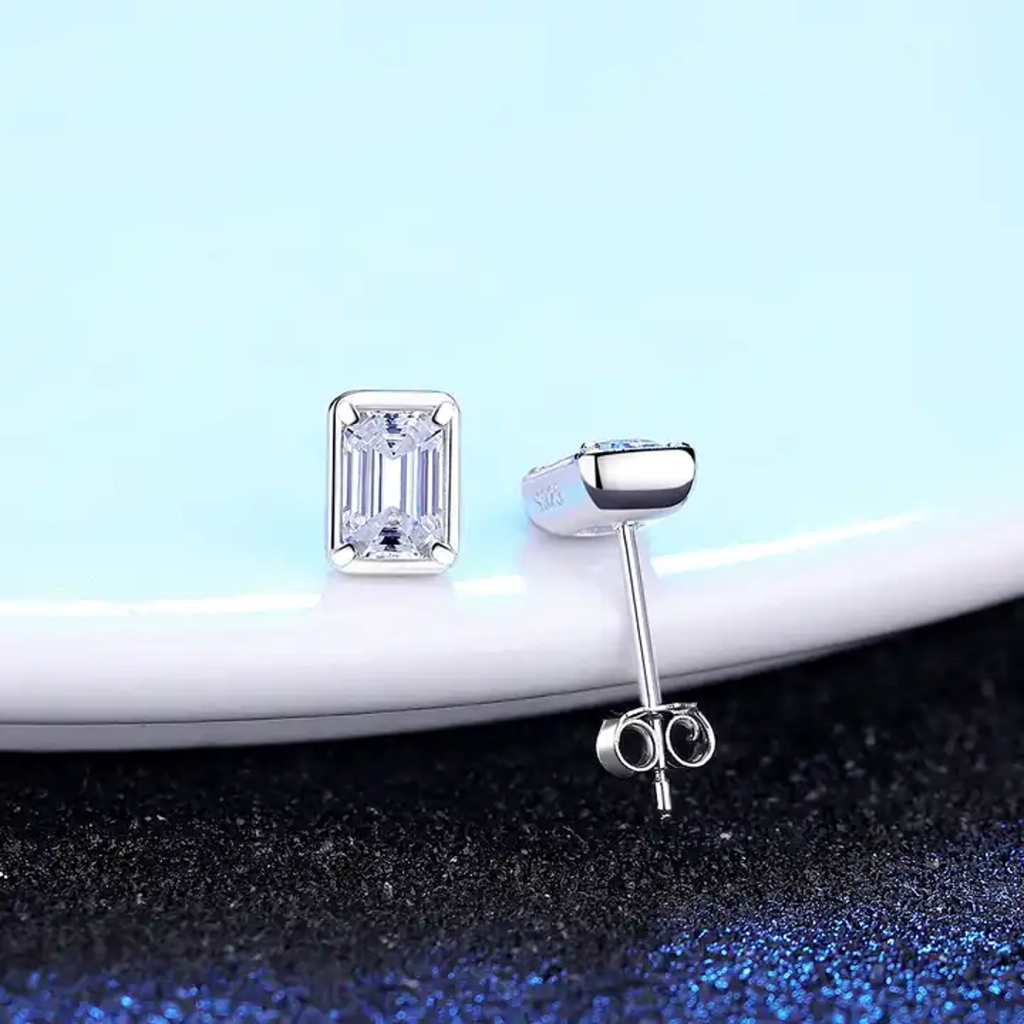 1.2 Ct / Pair Crystal Clear Confidence Emerald Cut Moissanite Studs : Emerald_1.2