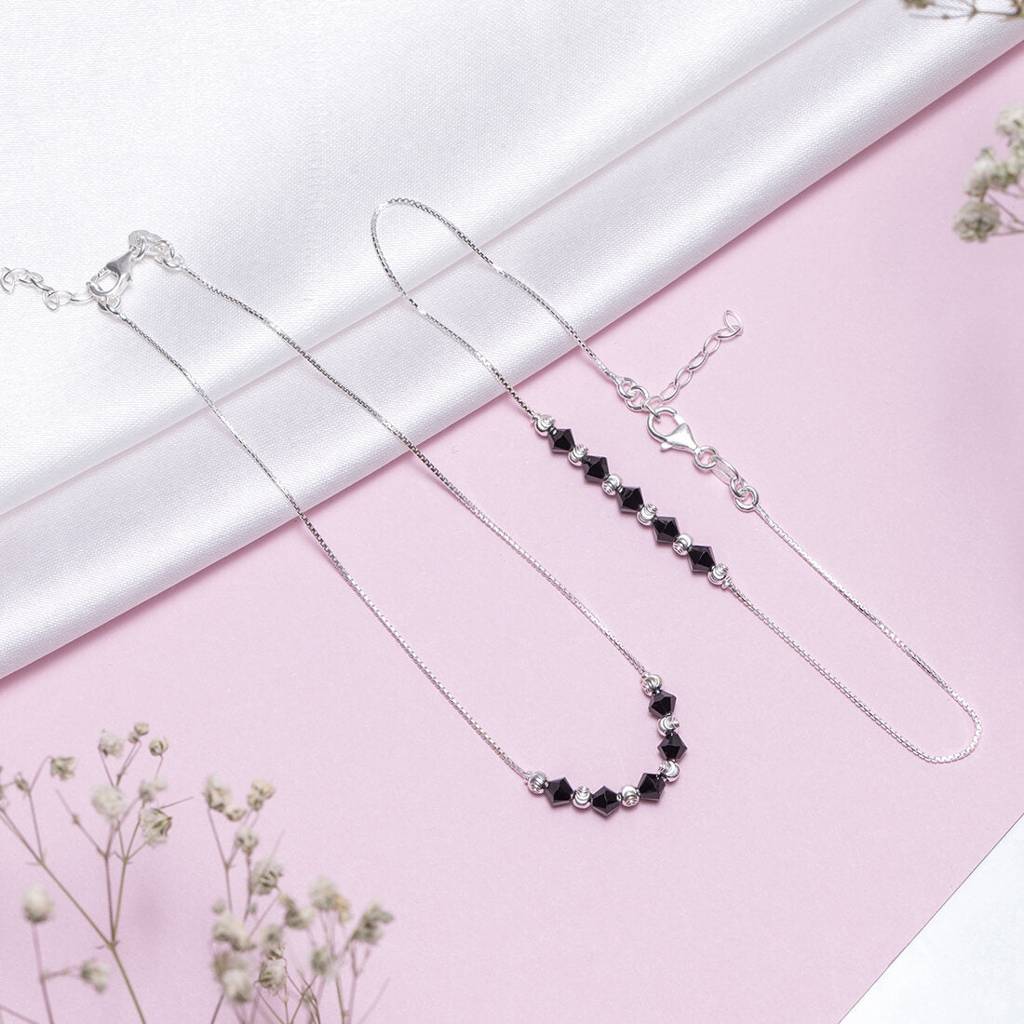 Graceful Whispers Rhodium-Plated 925 Sterling Silver Anklet : ANK-60275-PAIR