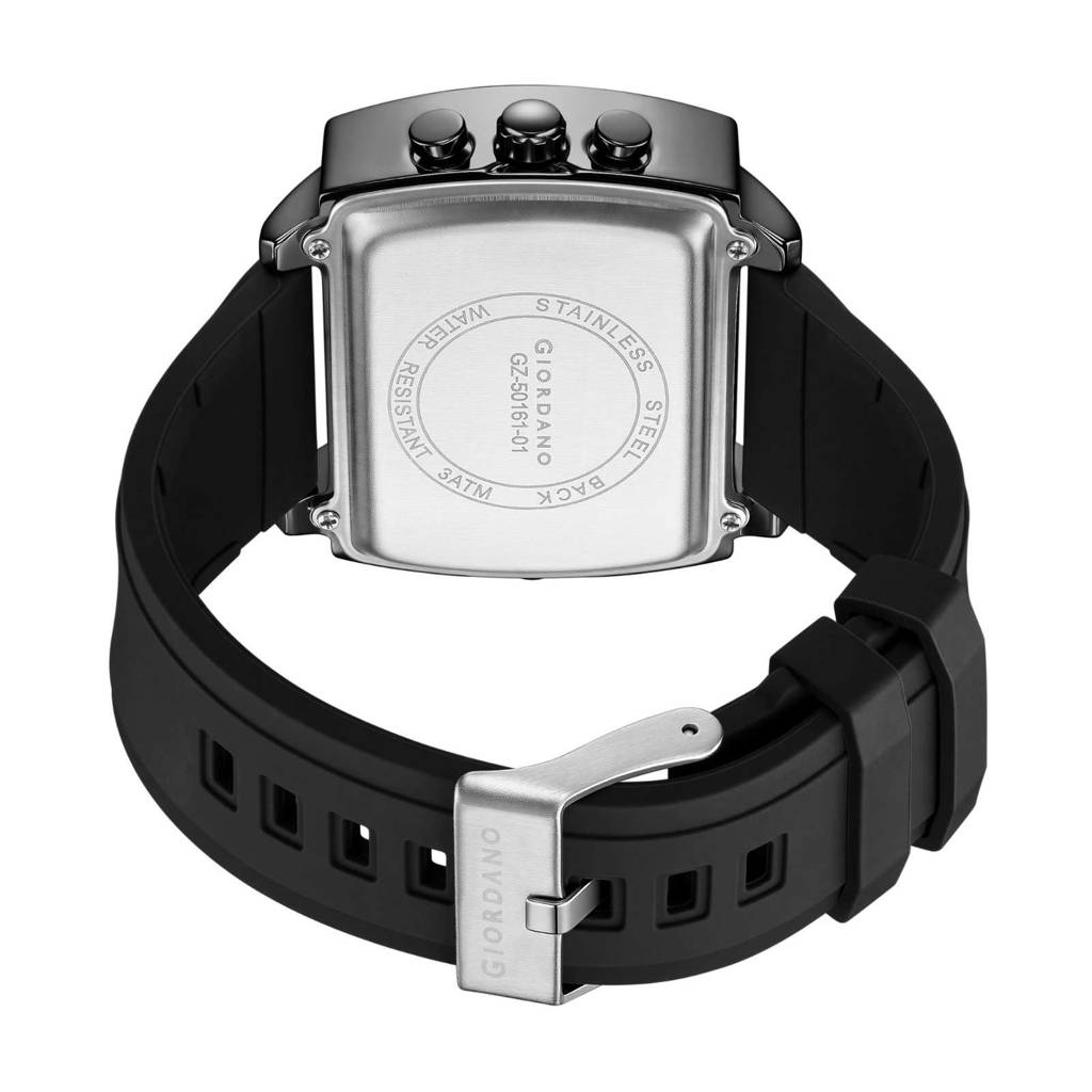 Giordano Square Analog-Digital Watch For Men – Triple Time Zone Displa, Silicone Strap : GZ-50161-01