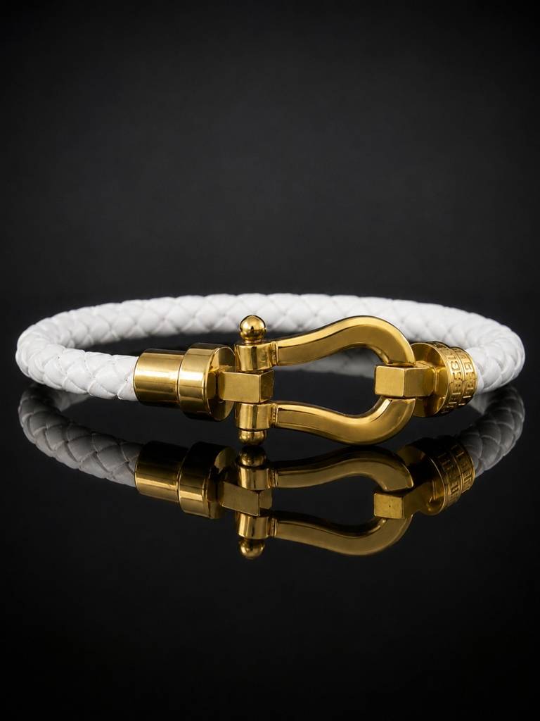 Unisex Braided Leather Gold Magnetic Bracelet : ATB1088WKL