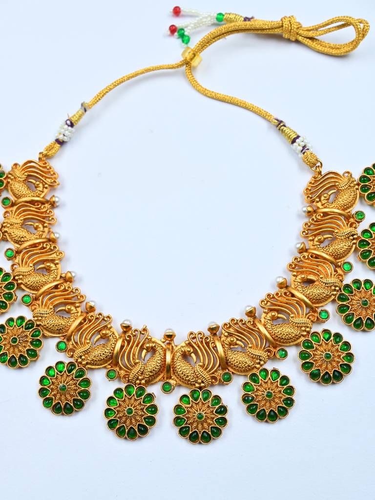 Gold Plated Peacock Necklace Set : SATJS525GREEN