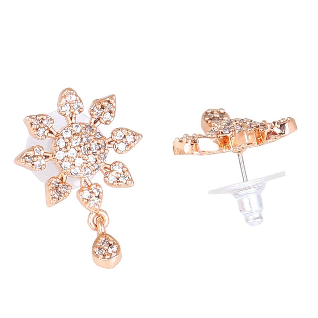 Estele Rose Gold Plated Cz Floral Designer Pendant Set With White Stones For Girls And Women