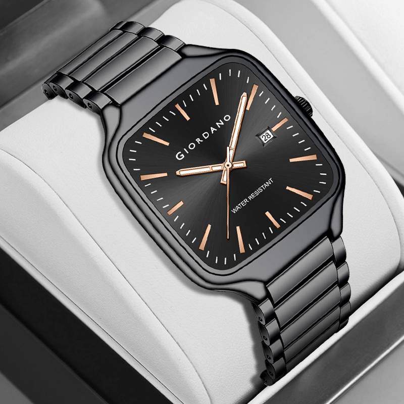 Giordano Analog Watch For Men Â Square Dial, Stainless Steel Strap, Date Display, Water Resistant Classic Dres : GZ-50163-11