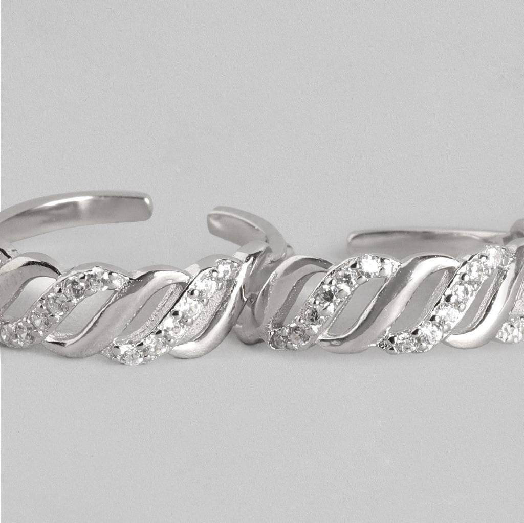 Leafy Waves Rhodium Plated 925 Silver Toe Ring Combo : CTOE-10004