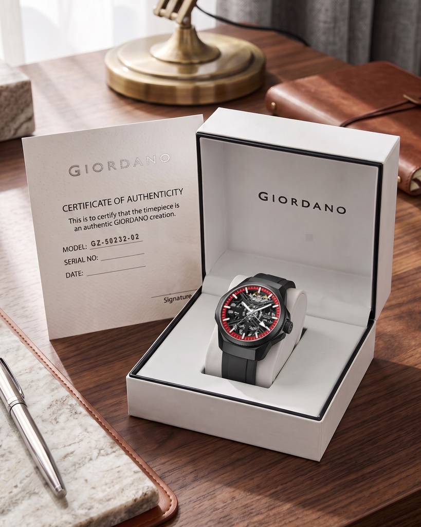 Premier Xapphire Collection Automatic Watch For Men With Round Skeleton Dial, Exposed-Gear Design, Luminous Hand : GZ-50232-02