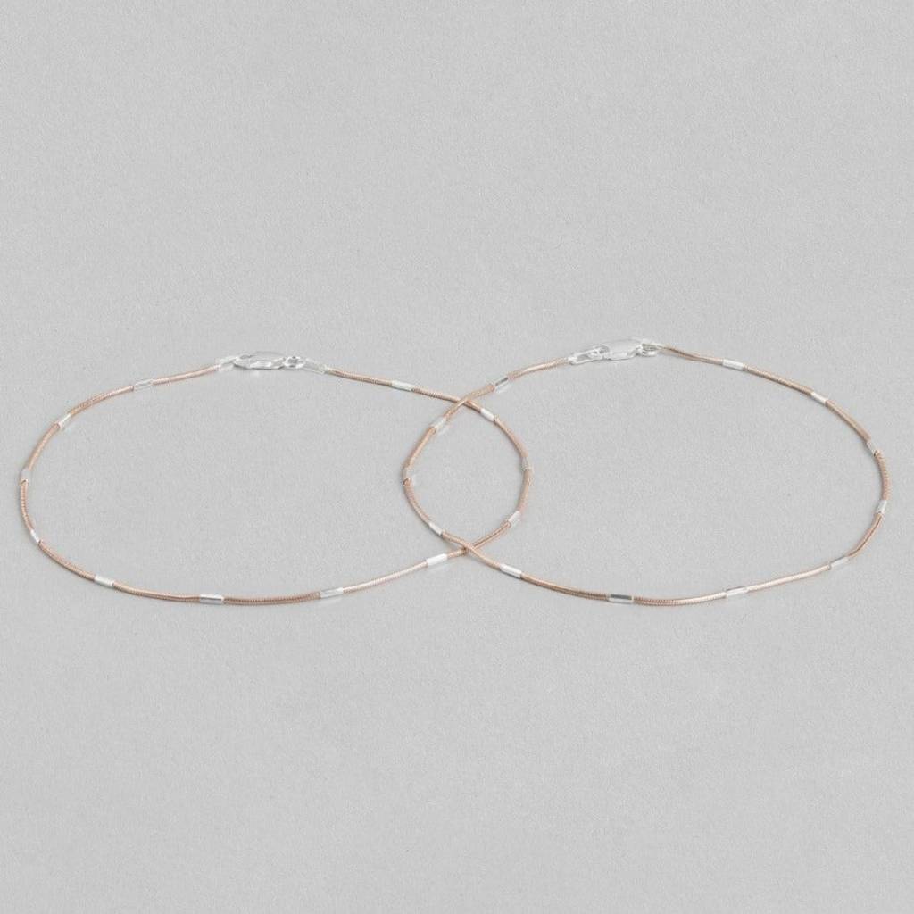 Sensational 925 Silver Snake Anklet In Rose Gold : ANK-60052-PAIR