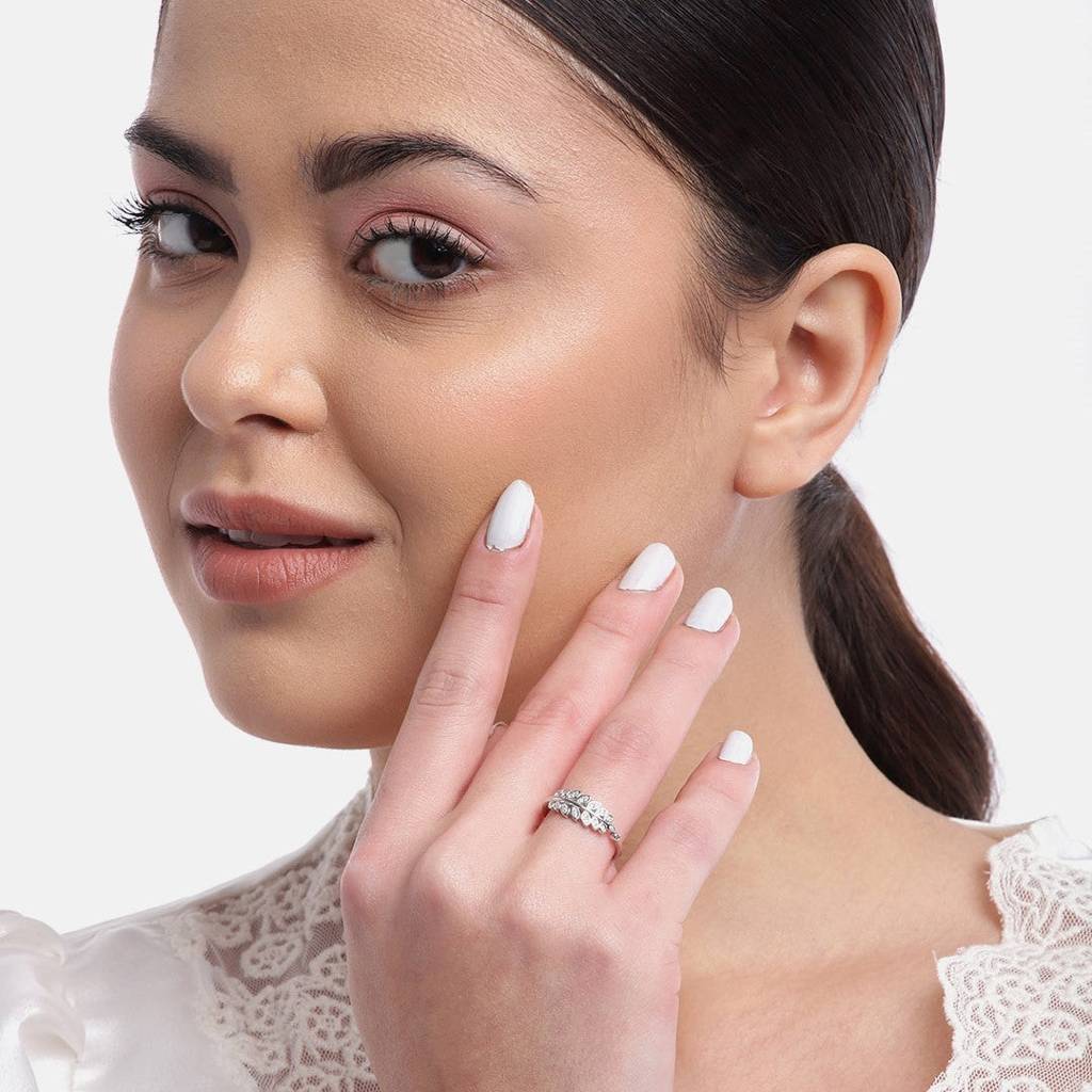 Classy Branch Cut Cz Studded 925 Silver Ring (Adjustable) : RNG-40068