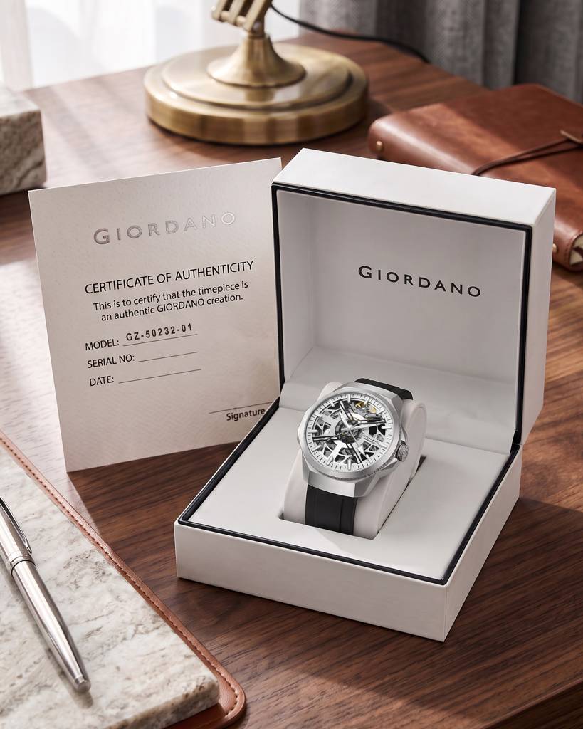Premier Xapphire Collection Automatic Watch For Men With Round Skeleton Dial, Exposed-Gear Design, Luminous Hand : GZ-50232-01