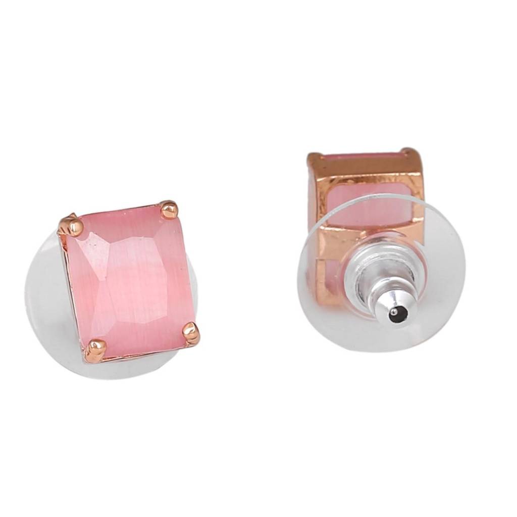 Estele Rose Gold Plated Cz Square Designer Pendant Set With Mint Pink Stones For Women