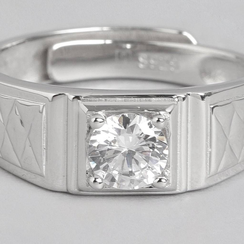 Elegant Solitaire 925 Sterling Silver Ring For Him (Adjustable) : RNG-40076