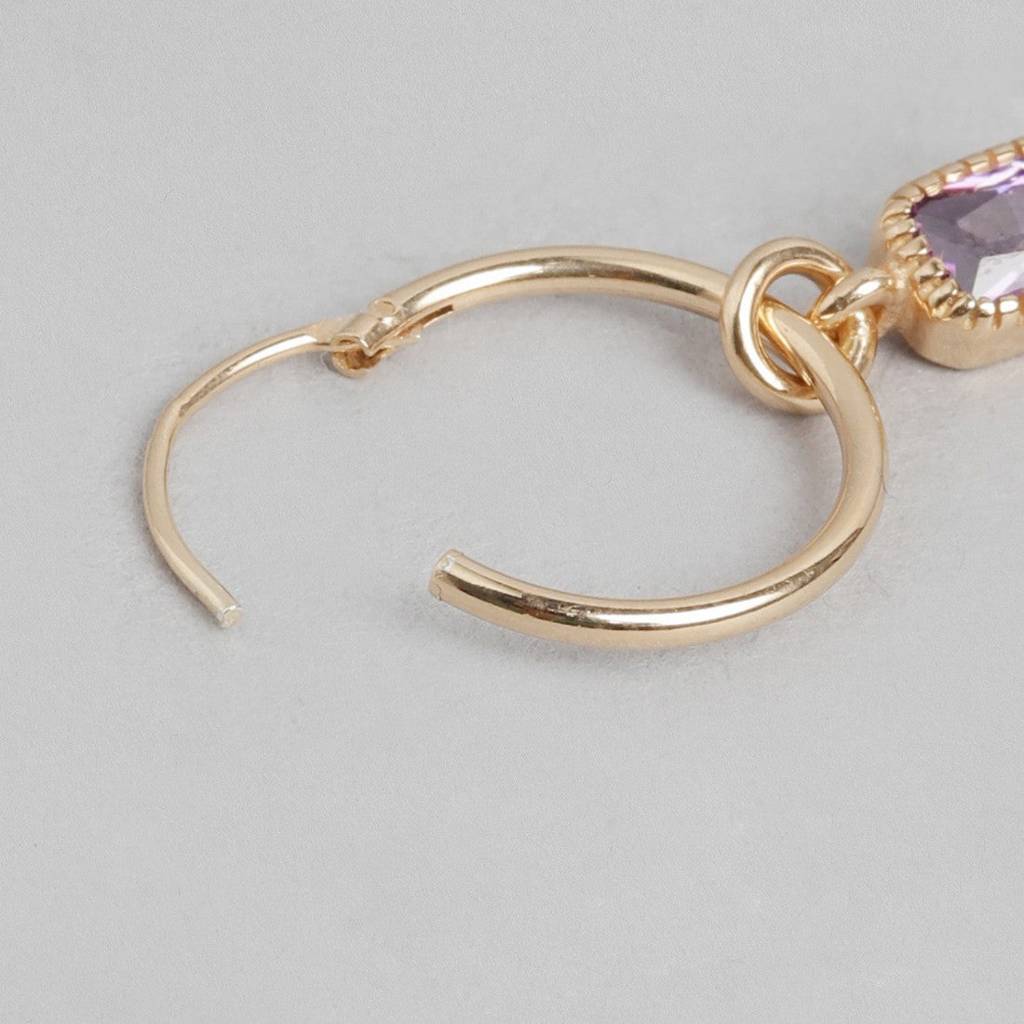 Amethyst Stone Rose Gold Plated 925 Sterling Silver Loop Earring : EAR-20263