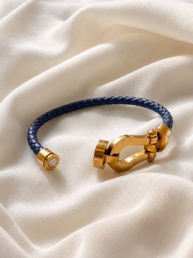 Unisex Braided Leather Gold Magnetic Bracelet : ATB1089NKL