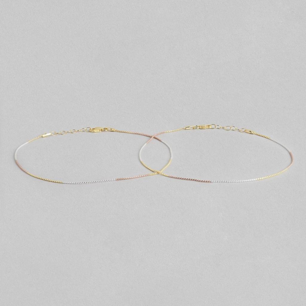 Triple Tone Classic 925 Sterling Silver Rope Chain Anklet : ANK-60152-Pair