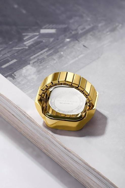 Analog Ring Watch For Women With Rectangular Dial, Roman Numeral Markers, Blue Hands, Quartz Movement And Stainl : GZ-60186-11