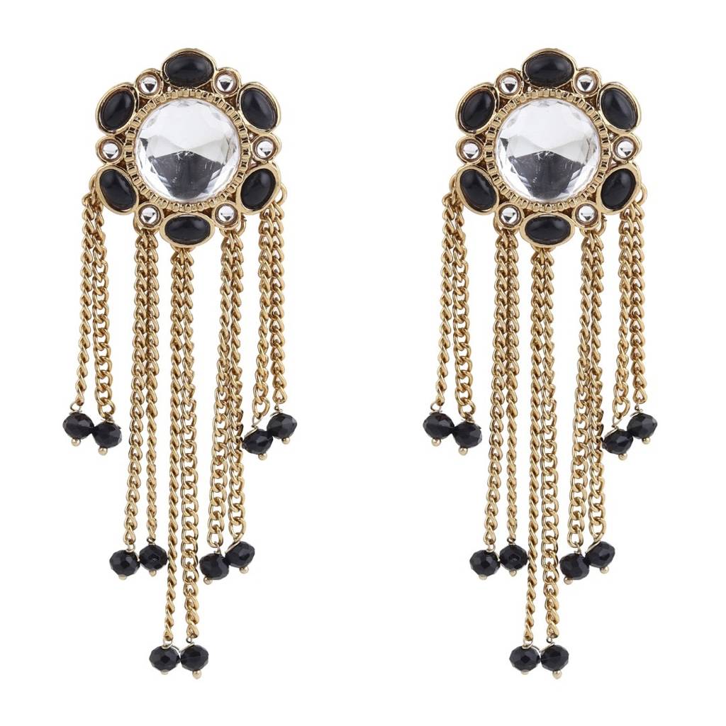 Kundan Tassel Drop Earrings : S24FAER519BLK