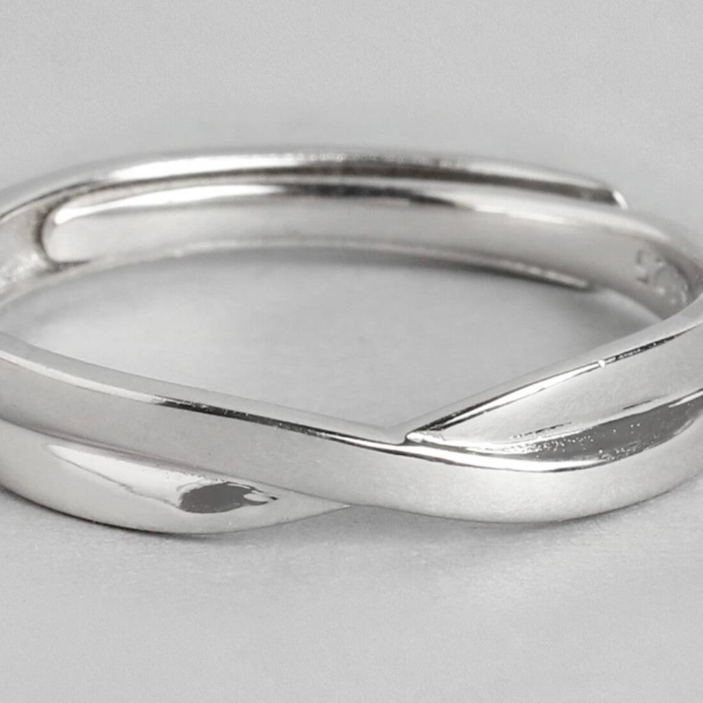 Crossed Paths Adjustable Rhodium-Plated 925 Sterling Silver Ring For Him (Adjustable) : RNG-40058