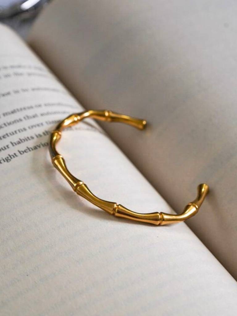 Bamboo Open Cuff Bracelet Â 18K Gold Plated | Anti-Tarnish Daily Wear : ATB712BOC