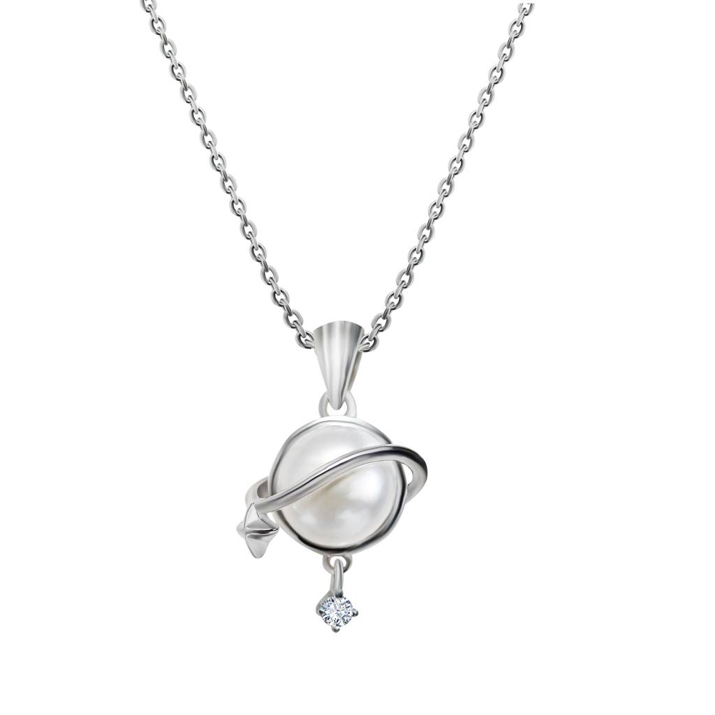 925 Silver Saturn Pearl Necklace : IS-NC-PC-1151