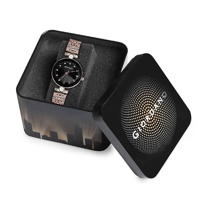 Giordano Eleganza Collection Round Analog Watch For Women, Diamond-Set With Metal Strap Ladies Water Resistant W : GZ-60014-33