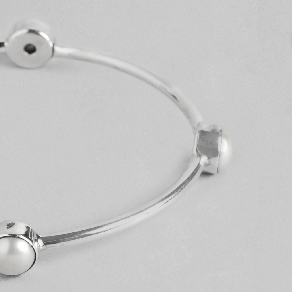 Pearl Rhodium Plated 925 Sterling Silver Bangle : BA-90004-PAIR-2-6