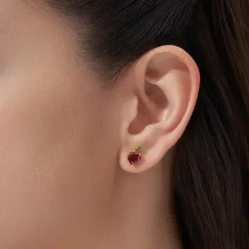 18K Gold Vermeil Crimson Apple Stud Earrings For Women| Valentine Gift Jewellery : KES0038-Gold