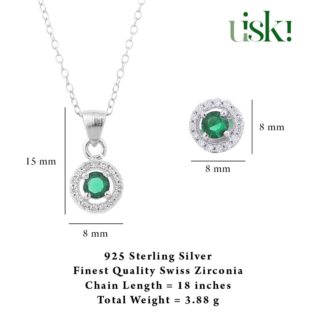 Iski Uski 925 Sterling Silver Evara Emerald Pendant Set