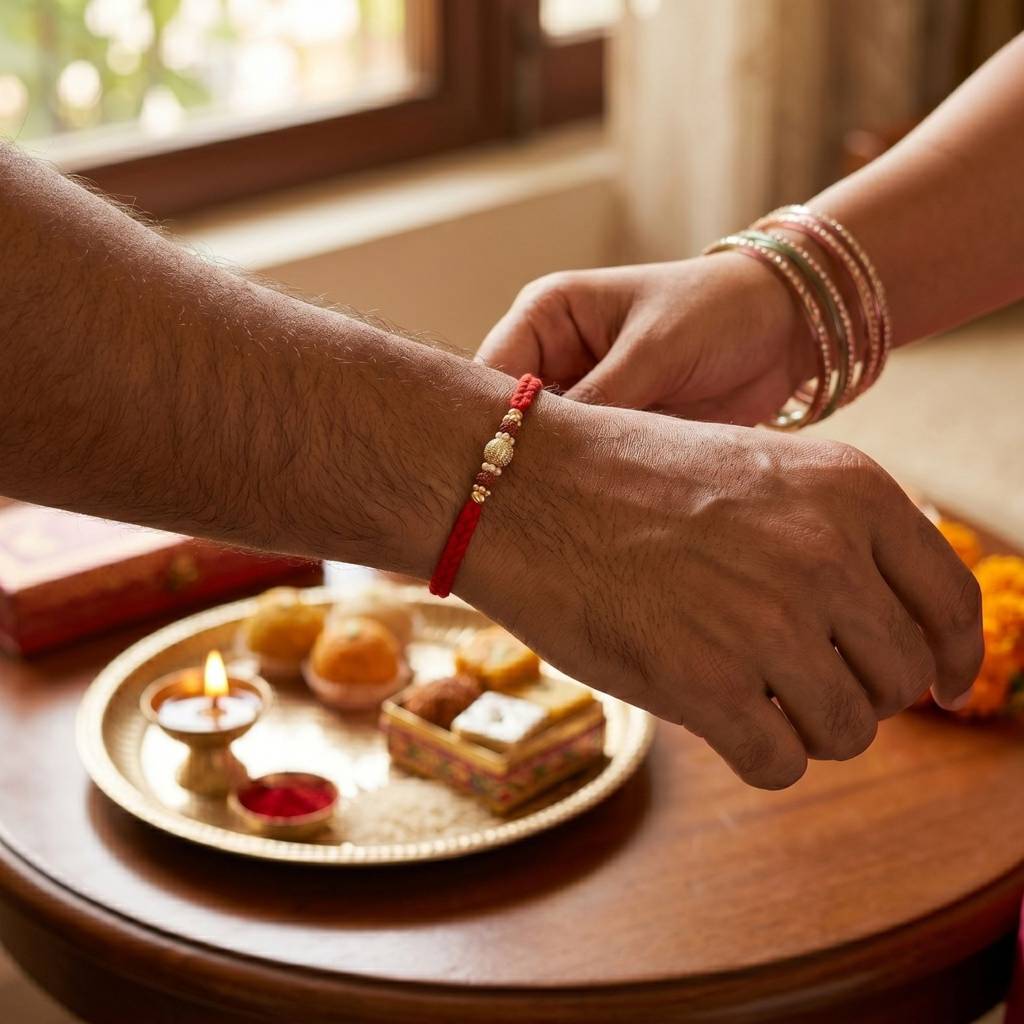 Royal Rudraksha Crystal Rakhi For Brother | Premium Designer Rakhi With Crystal Sphere, Rudraksha & Pearl Accents  : RAKHI_013