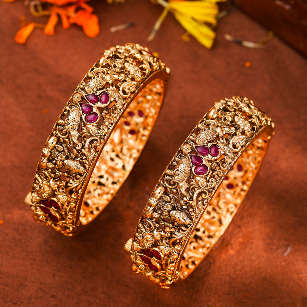 Bridal Laxmi Temple Bangles | South Indian Gold Plated Jewellery : V-1767