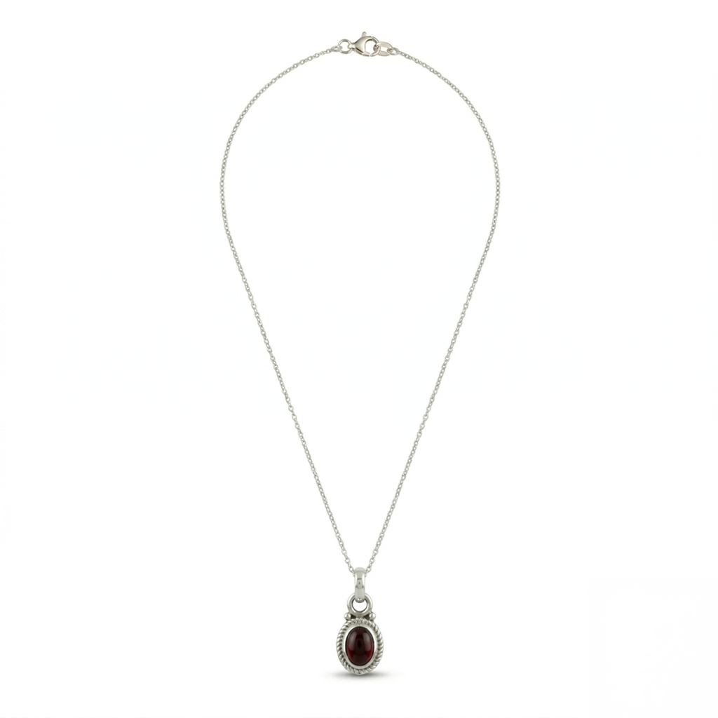925 Sterling Silver Garnet Pendant With 18 Inch Chain | Gemstone Pendant Necklace | Handmade Daily Wear Jewelry : FU-0710