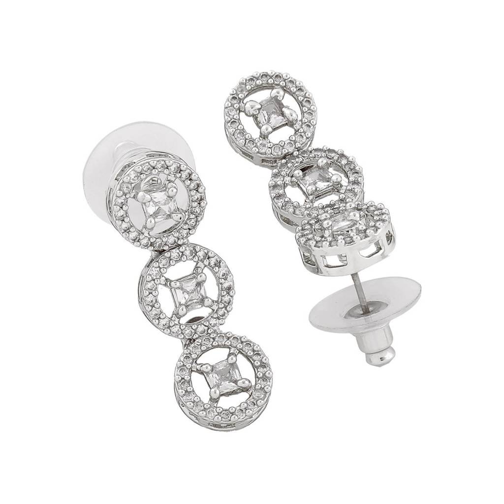 Estele Rhodium Plated Cz Rotating Glitter Necklace Set For Women