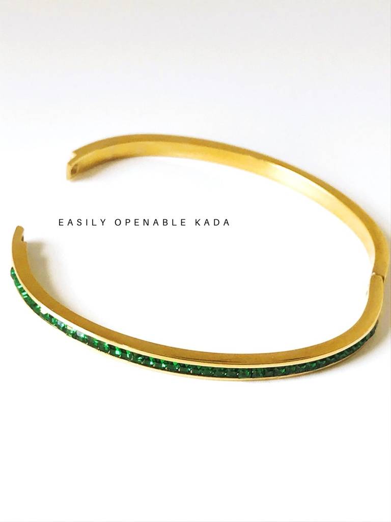 Green Stone Kada Â 18K Gold Plated Emerald Cz Bracelet (Anti-Tarnish) : ATB707GSB