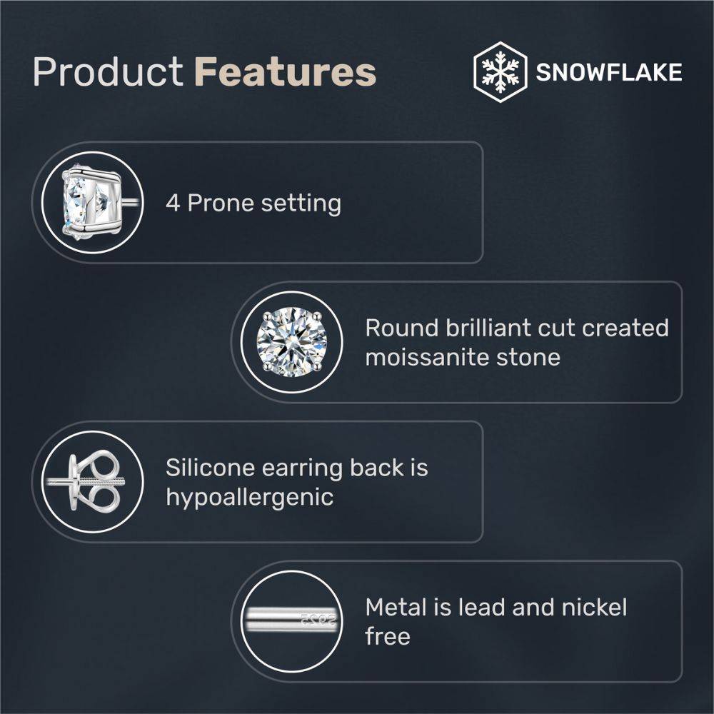 0.5 - 1 Ct Stellar Moissanite Cluster Stud - Single Piece For Men : Snowflake_earring_1ct_Men_FBA