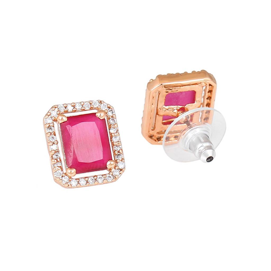 Estele Rose Gold Plated Cz Square Designer Mangalsutra Necklace Set With Ruby Stone For Women