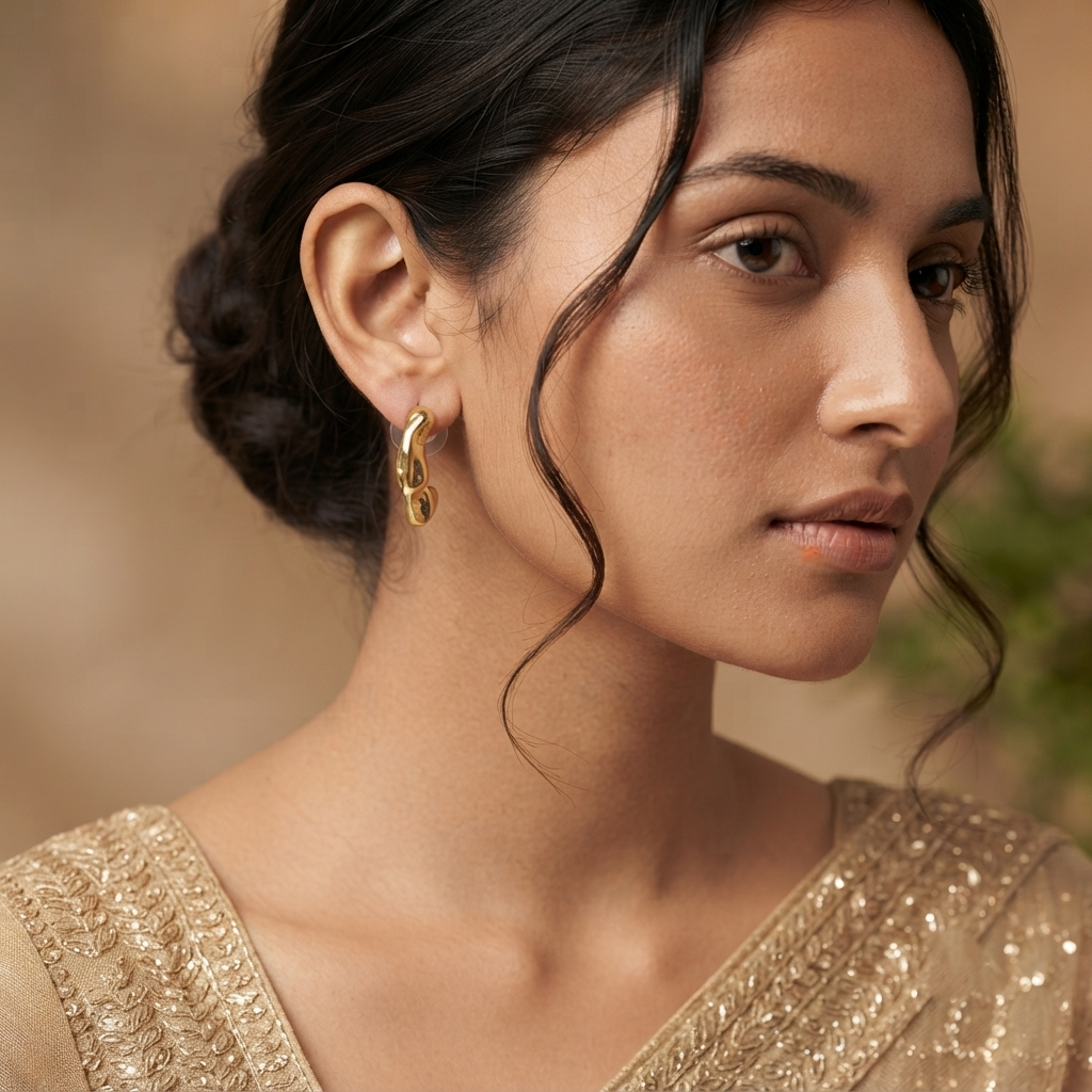Gold Plated Brass Melted Organic Hoop Earrings : SCDELER0460