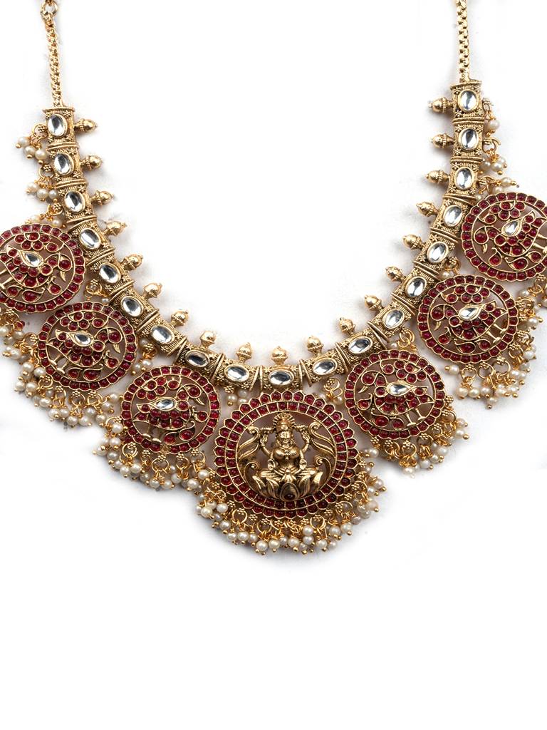 Traditional Kemp Pushp Chakra Necklace Set : SATJS216R