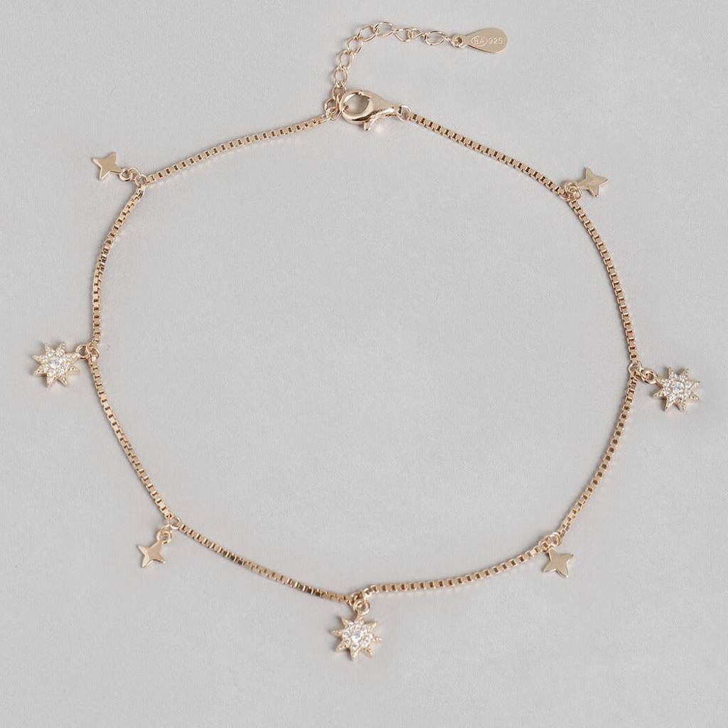 Enchanting Star 925 Silver Anklets In Rose Gold : ANK-60033-PAIR