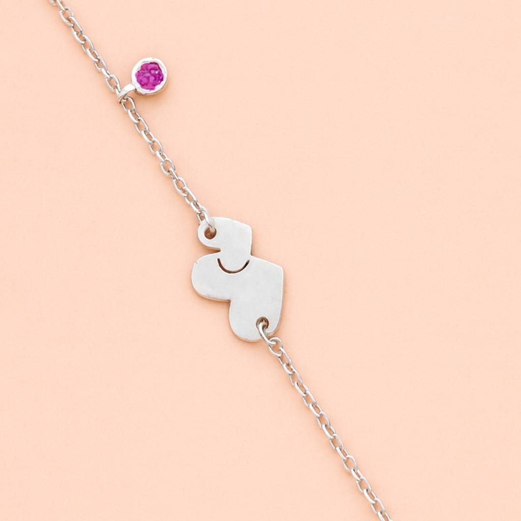 The Amour Bond Double Heart & Amethyst-Hued Silver Anklet : AK1136