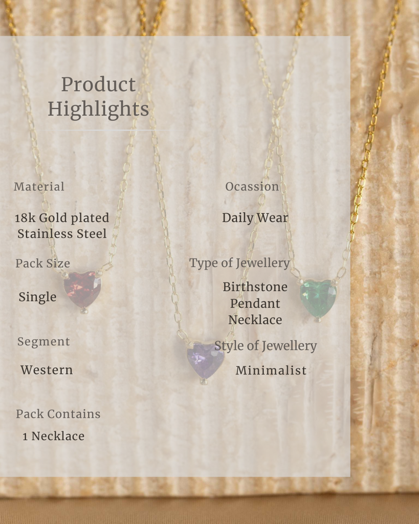 Birthstone Heart Necklace For Women | Premium Zircon Pendant Necklace : CJLX225410112LO