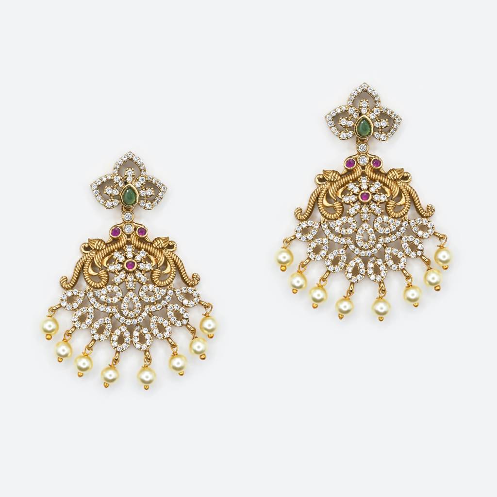 Sumana Temple Necklace With Earrings | American Diamond : RKNP000003