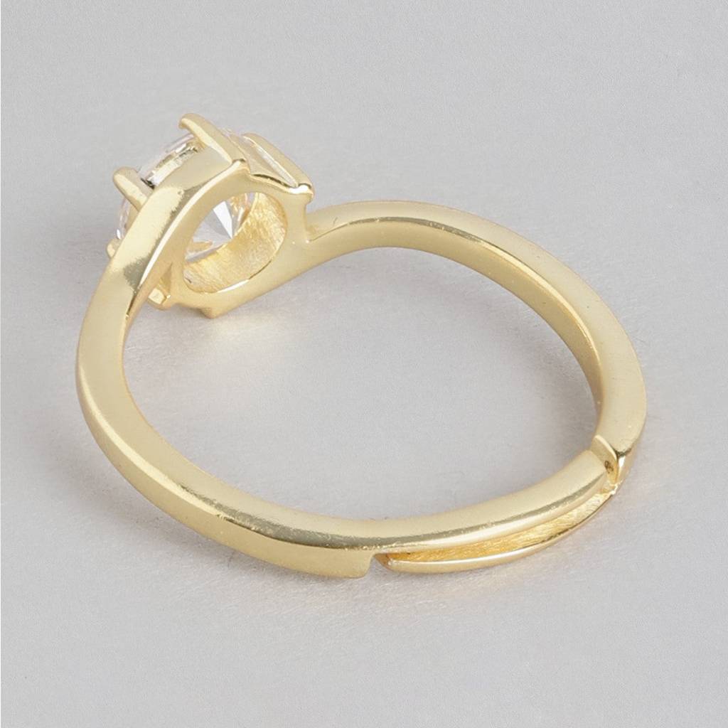 Golden Solace 925 Sterling Silver Gold-Plated Solitaire Women'S Ring (Adjustable) : RNG-40244-G