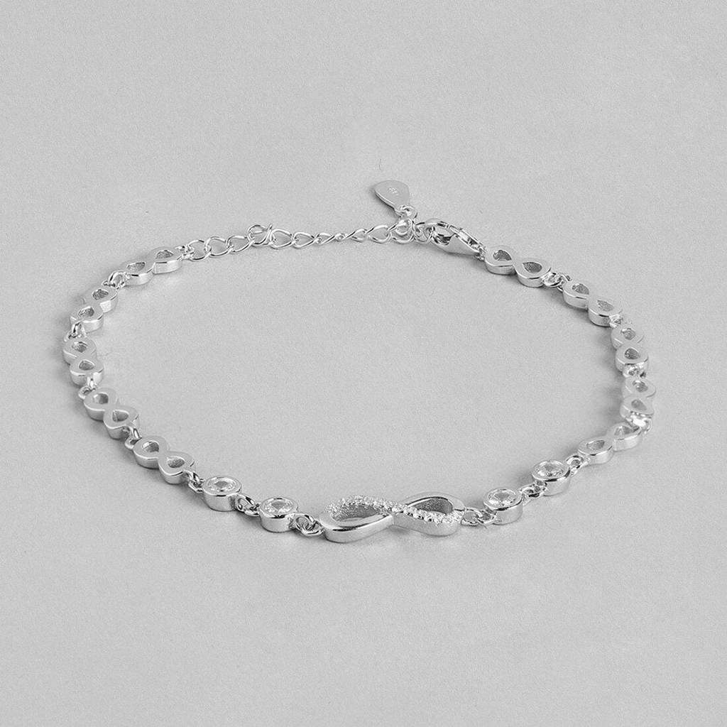 Infinity Rhodium Plated Cz 925 Sterling Silver Bracelet : BR-80019