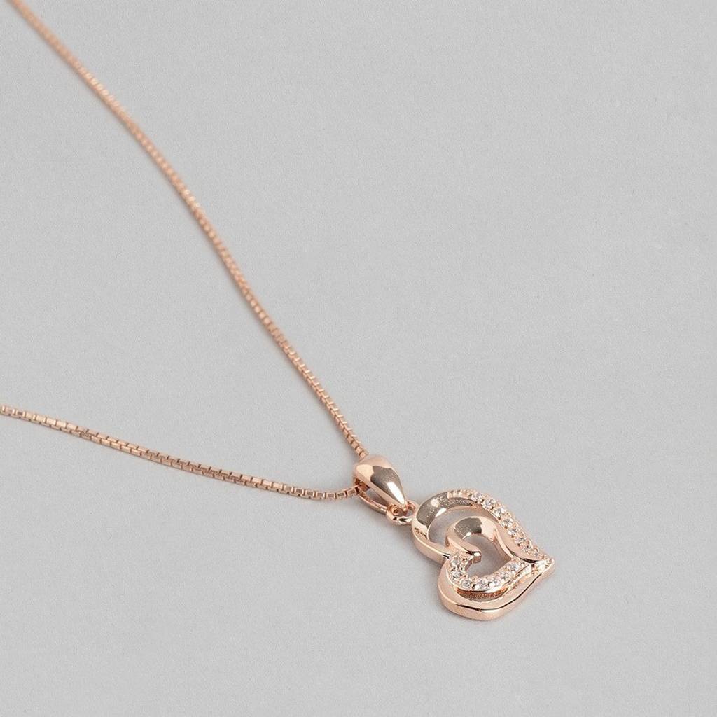 Heartfelt Radiance Cz Rose Gold-Plated 925 Sterling Silver Pendant With Chain : PEN-30106_C-RG