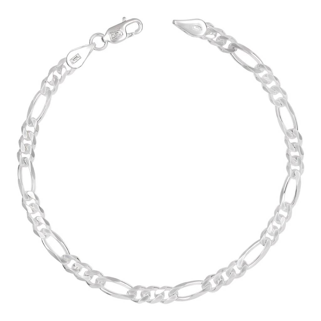 Figaro Rhodium Plated 925 Sterling Silver Mens Chain : M-BR-80425-8-4-S