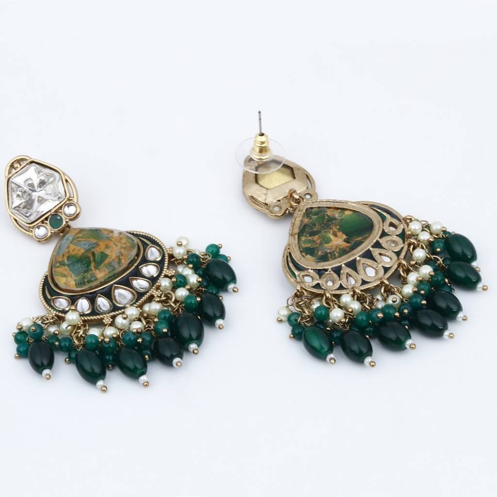 Gold Plated Two Tone Drop Earring : S24FAER405GRN